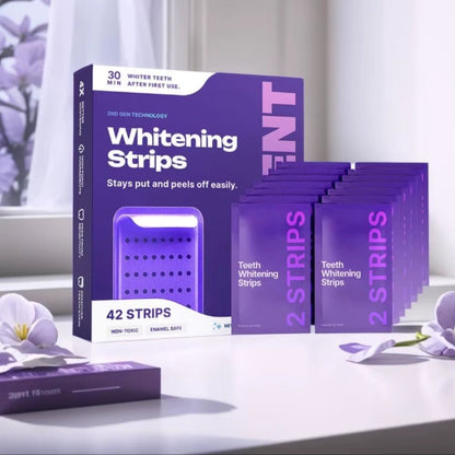Transform Your Smile with Purple Gel Teeth Brightening Strips - 42 Pack for Sensitive Teeth, Peroxide Free, Easy to Use! - Dr. Dent - OFFICIAL