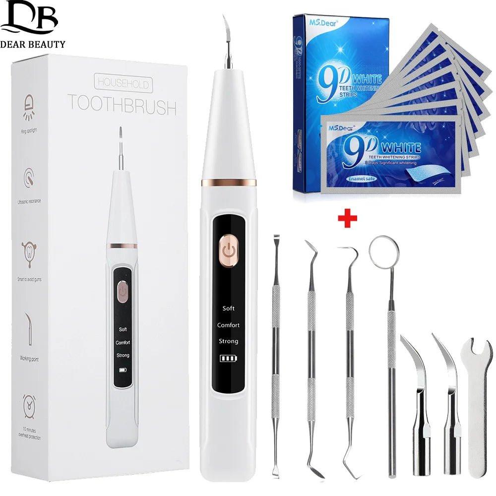 Ultrasonic Dental Calculus Remover with 9D Teeth Whitening Strips and Electric Tooth Cleaner Set for Plaque and Tartar Removal - Velora
