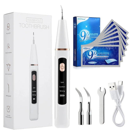 Ultrasonic Dental Calculus Remover with 9D Teeth Whitening Strips and Electric Tooth Cleaner Set for Plaque and Tartar Removal - Velora